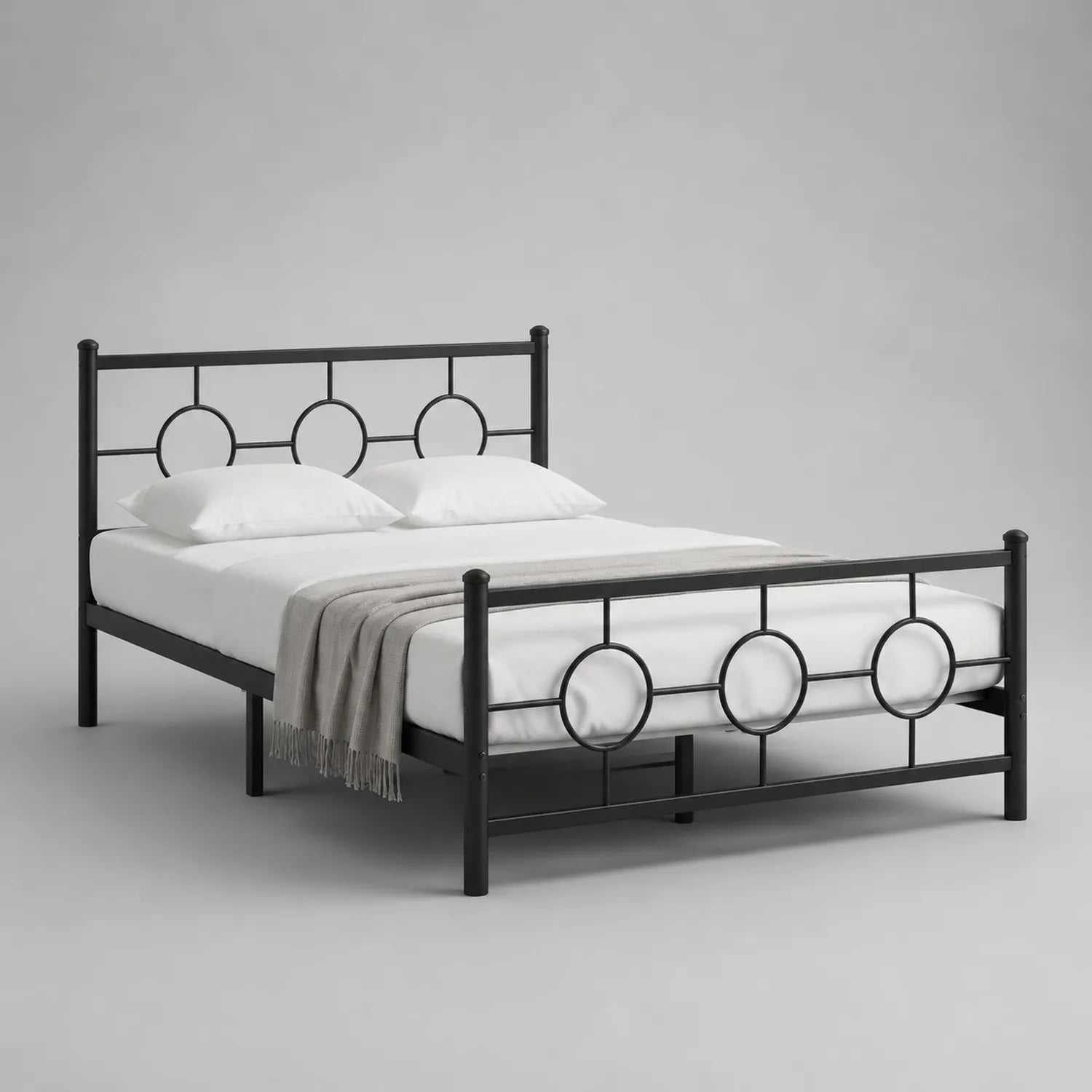 Metallbett mit Rundem Muster 140x200 cm Stahl Schwarz