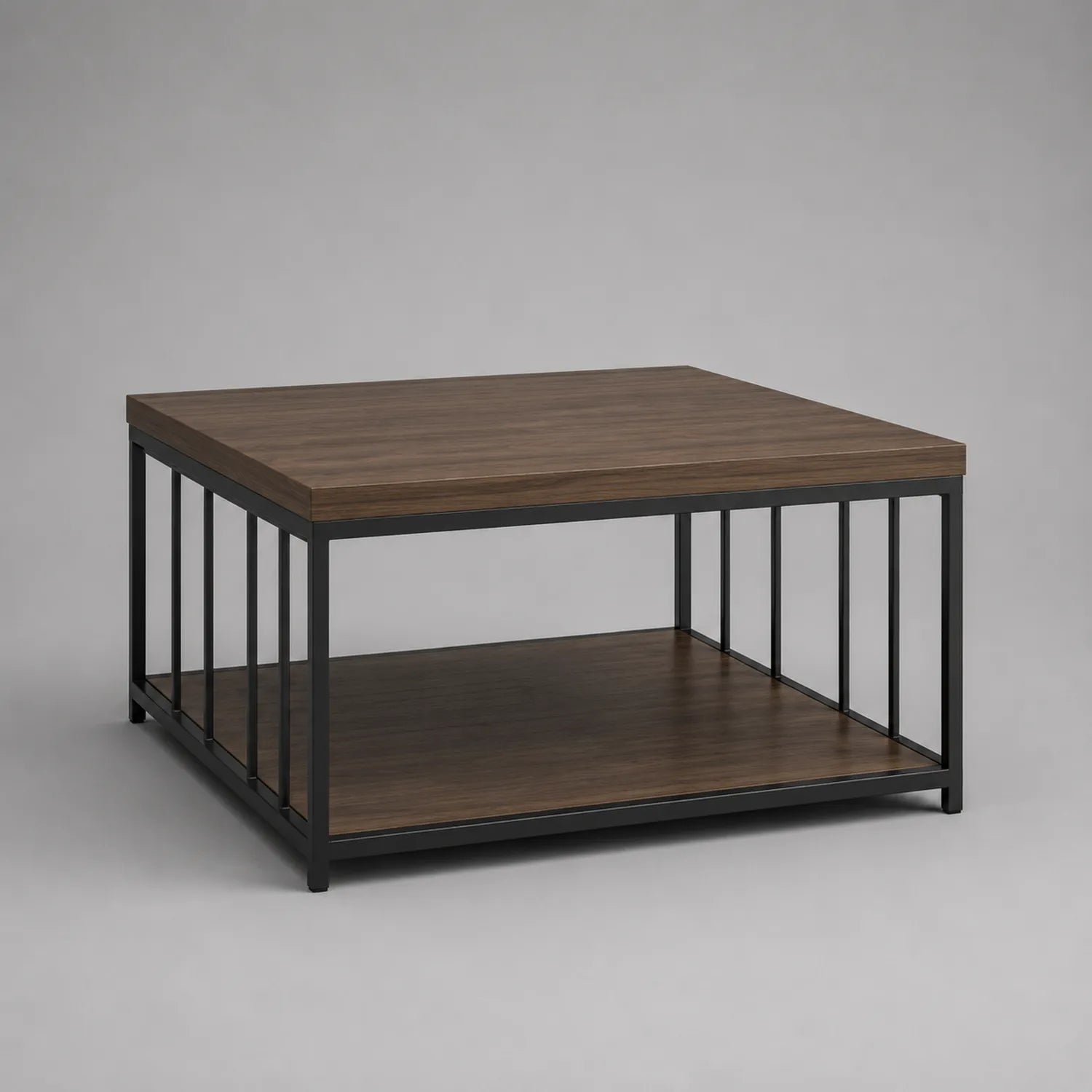 Quadratischer Couchtisch aus Holz und Metall 80x80x45 cm