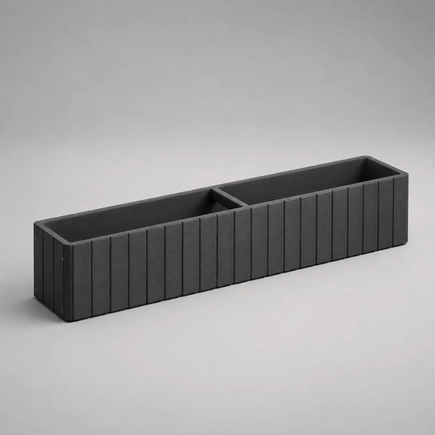 Langes rechteckiges Pflanzgefäß aus Glasfaserbeton, dunkelgrau, 100x20x25 cm