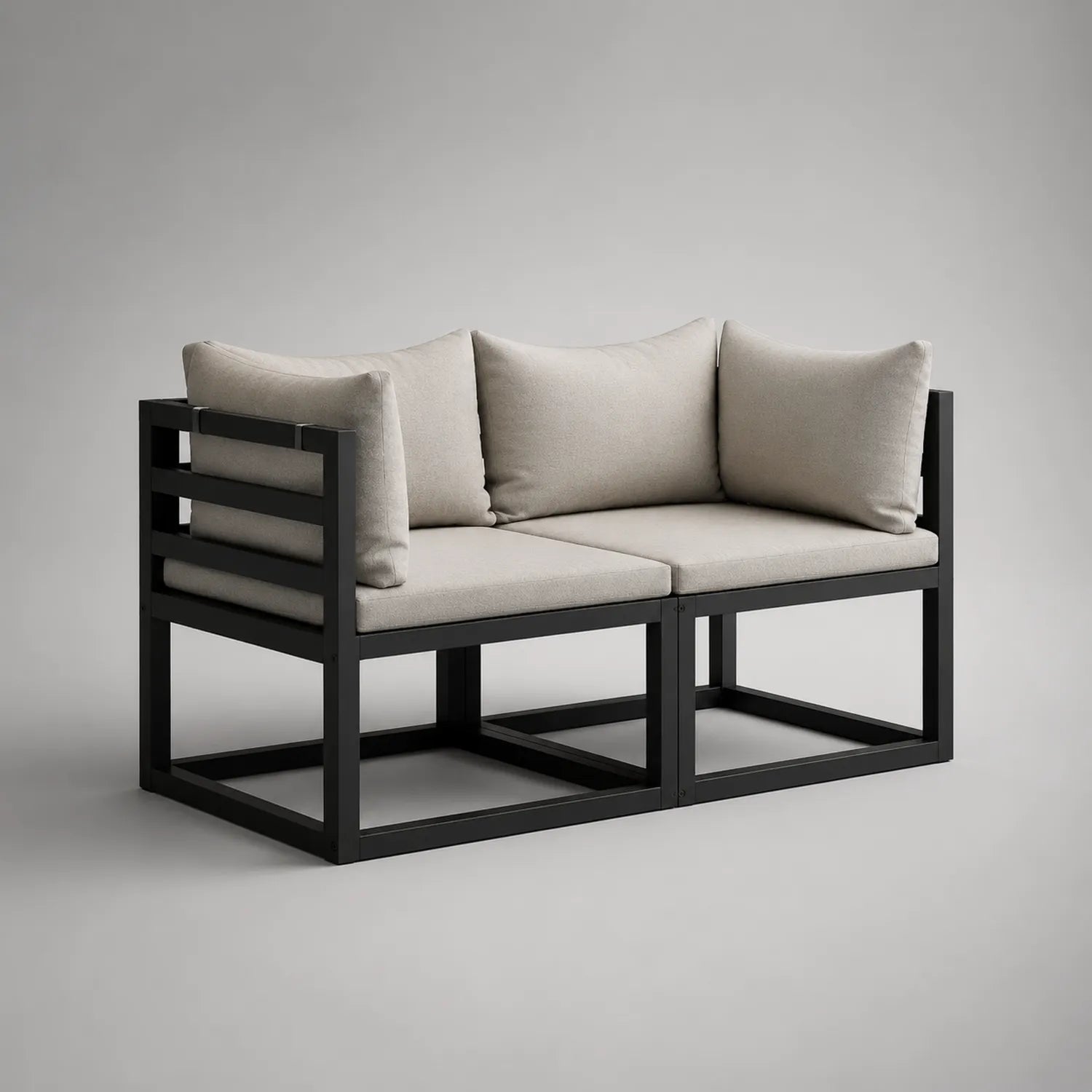 Gartenbank 2-Sitzer mit Aluminiumrahmen und Polyesterkissen Schwarz Beige