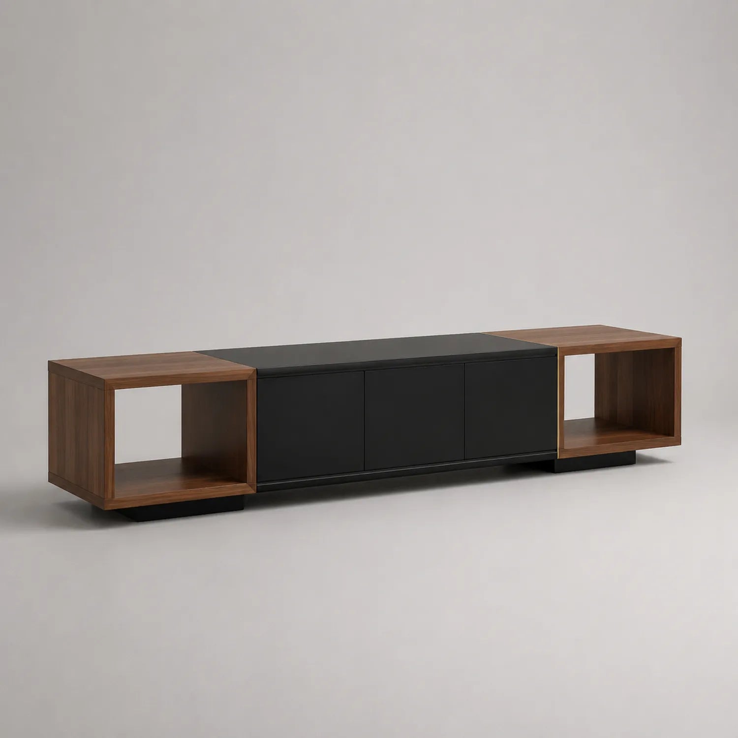 TV-Schrank Walnussholz Schwarz mit Regalen 200cm