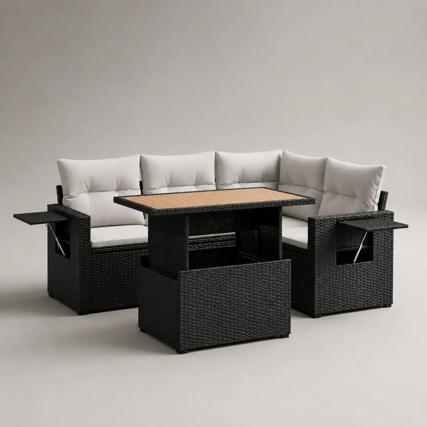 Polyrattan Loungeset mit Tisch und Kissen Schwarz/Beige