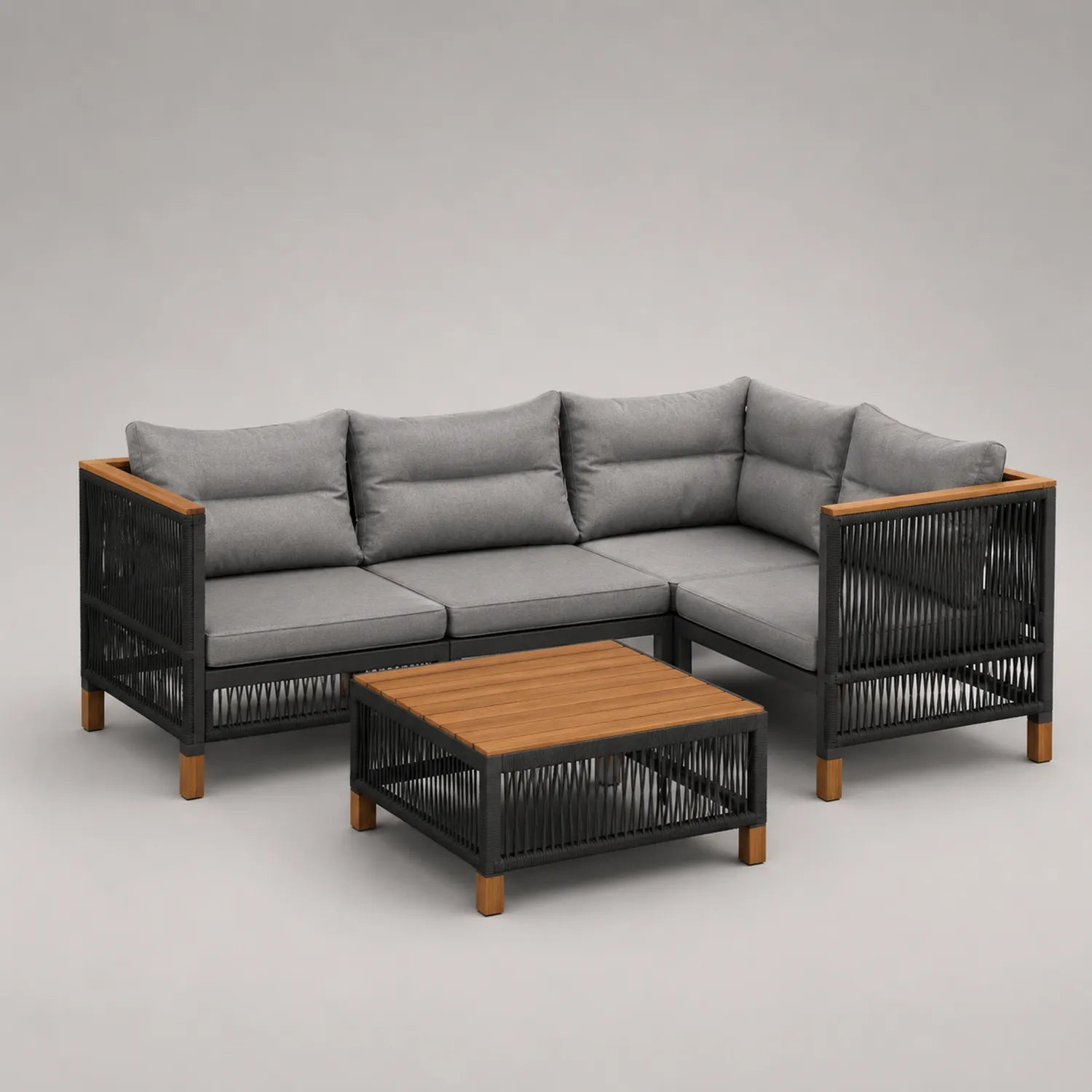 Ecksofa Set aus Aluminium und Teakholz, Grau