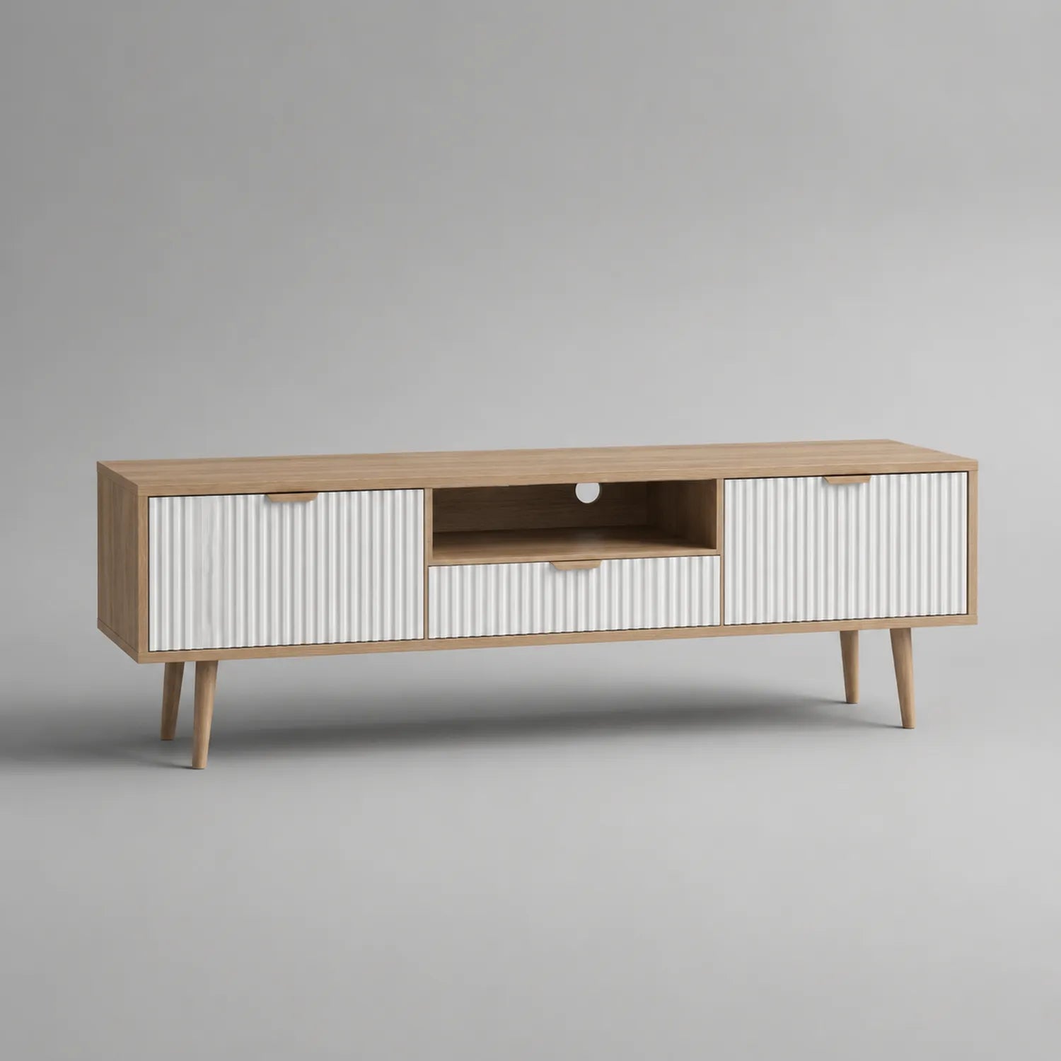 Holz TV-Schrank mit MDF-Lamellenfronten 180x40x50 cm