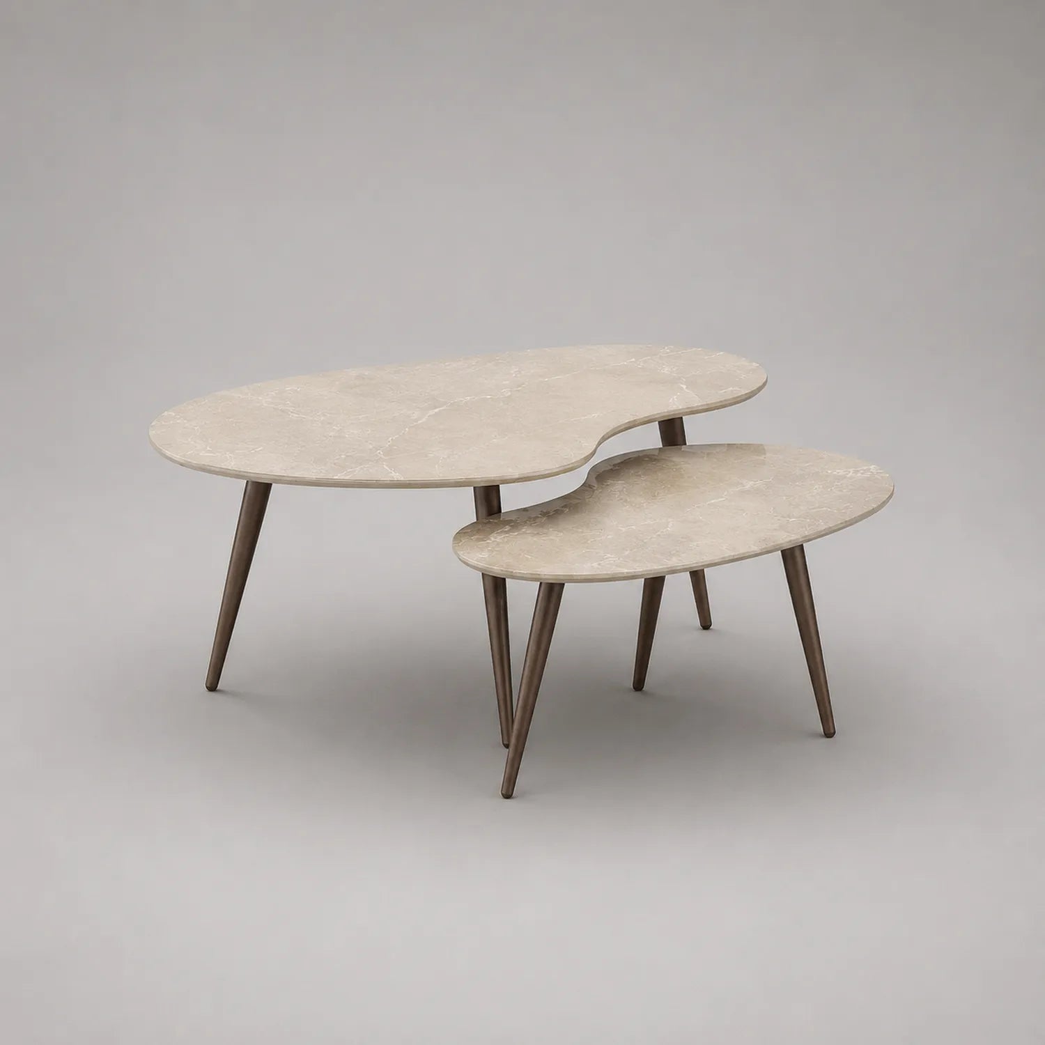 Couchtisch-Set mit Holzbeinen und Marmoroptik in Beige