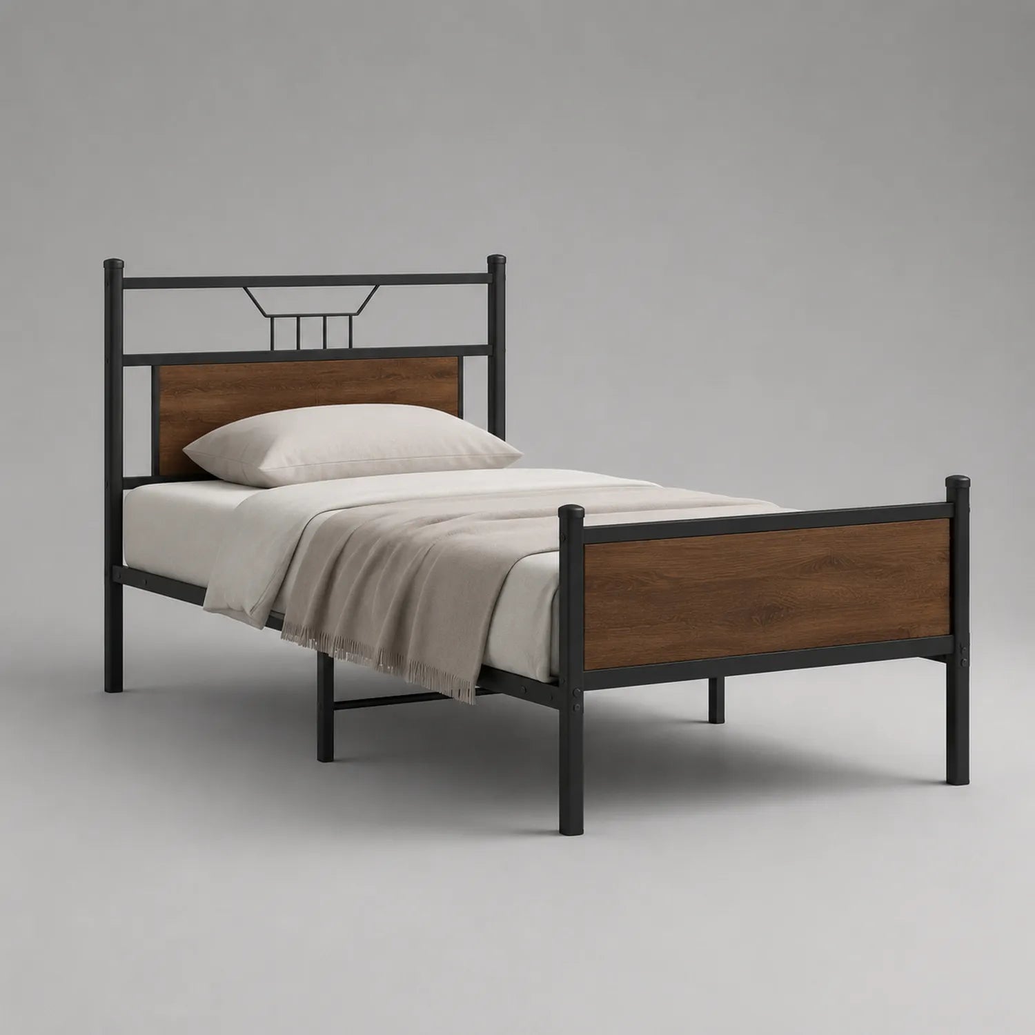 Metallbett mit MDF-Holzdekor 200x90 cm Schwarz/Braun