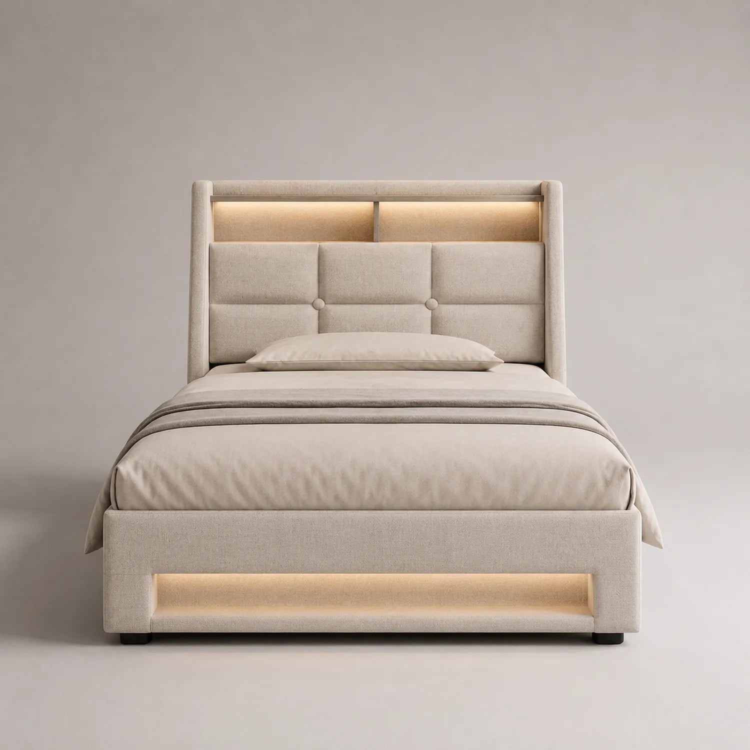 Polsterbett mit LED-Beleuchtung und Stauraum Beige 200x160cm