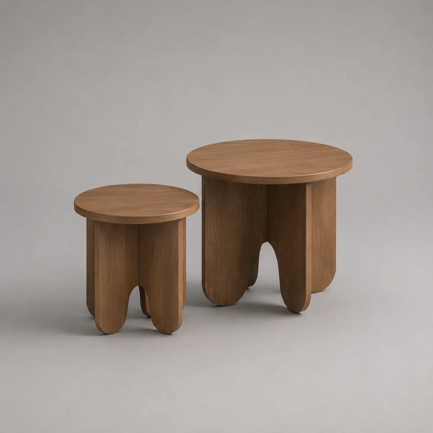 2-teiliges Holz-Couchtisch-Set, rund hellbraun