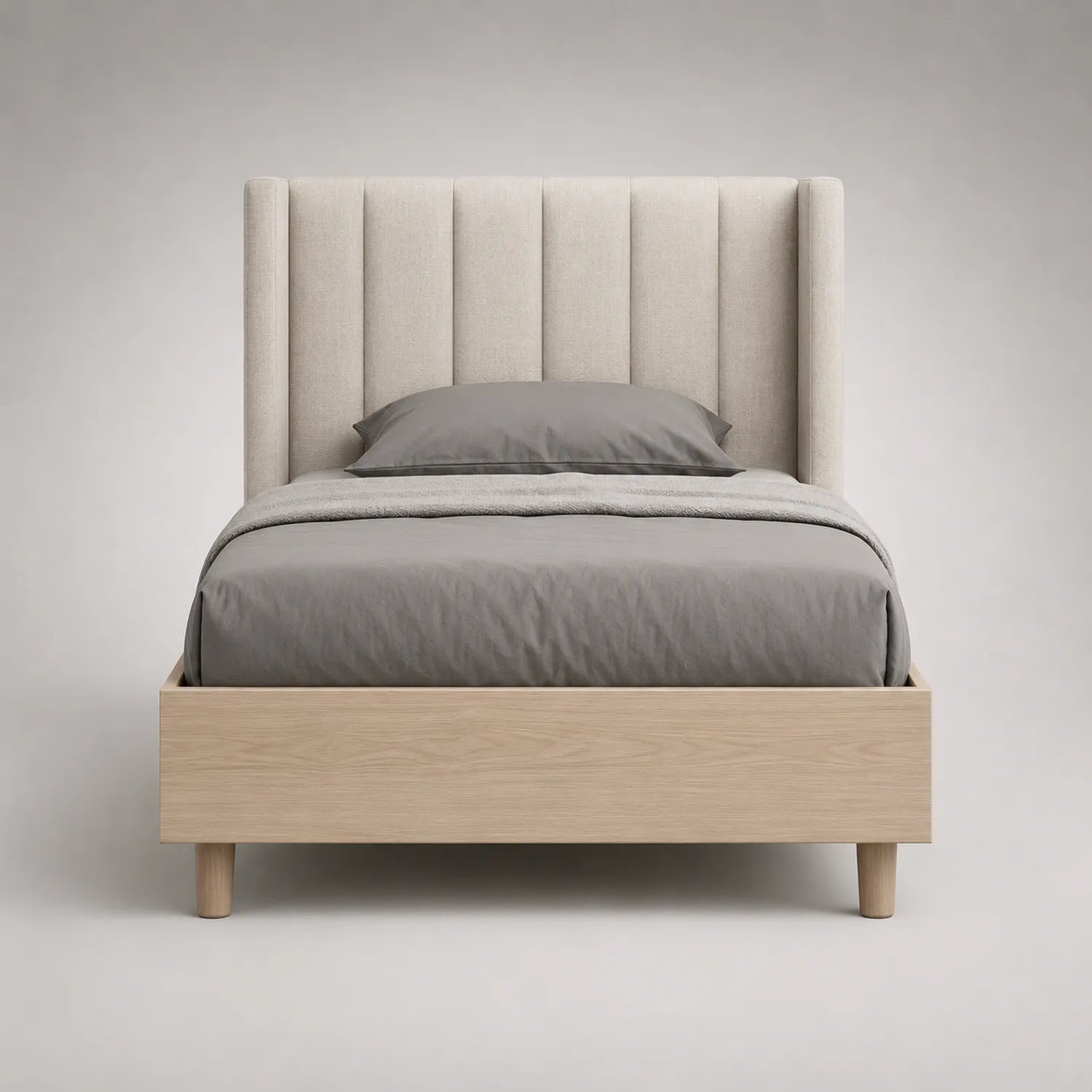 Holz-Einzelbett mit Stoffkopfteil Leinen Beige 200x90cm