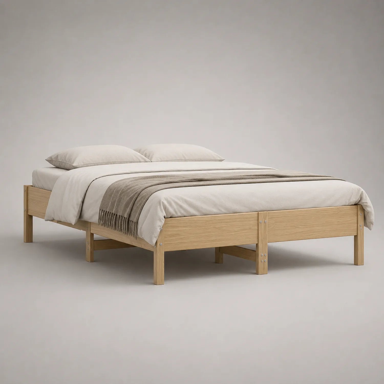 Holz-Doppelbett mit Matratze und Kissen 180x200 cm Natur