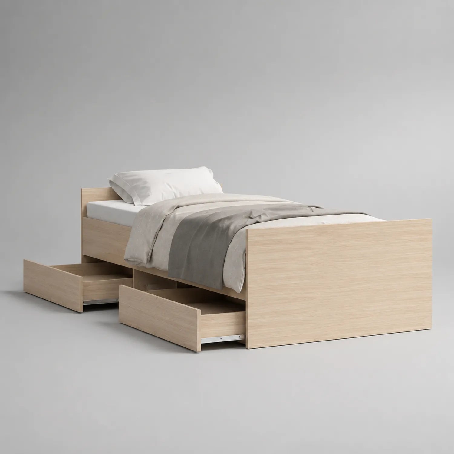 Einzelbett mit Schubladen aus Eichenfurnier 200x90cm