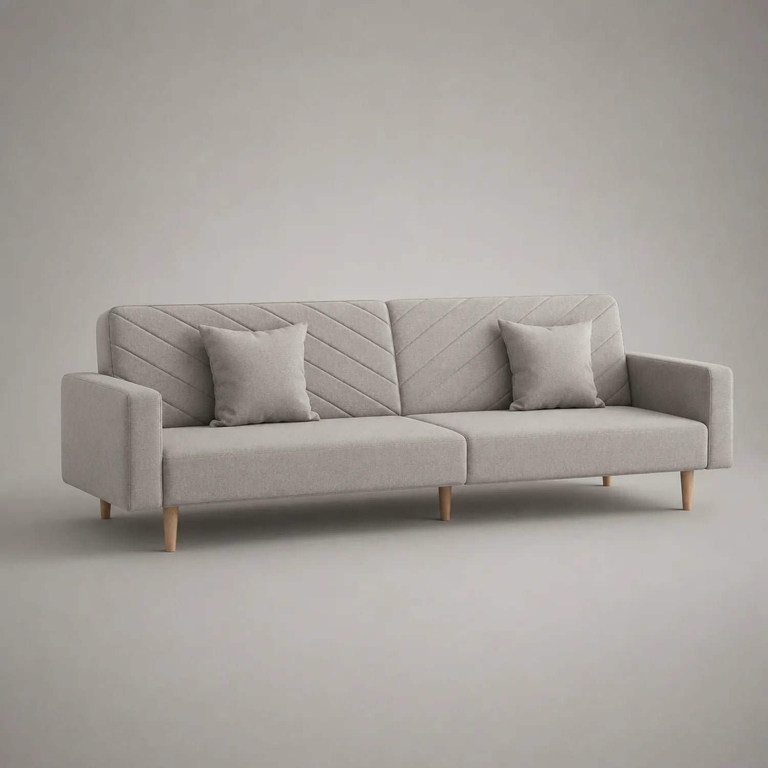 3-Sitzer Sofa Stoff Hellgrau Massivholzbasis