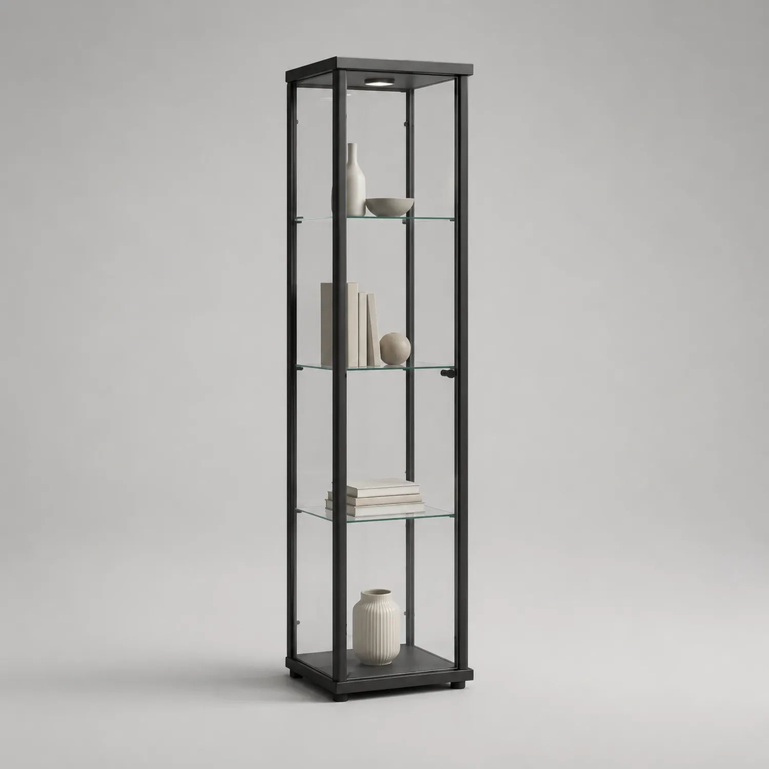 Metallvitrine mit gehärtetem Glasscheiben 180 cm Schwarz