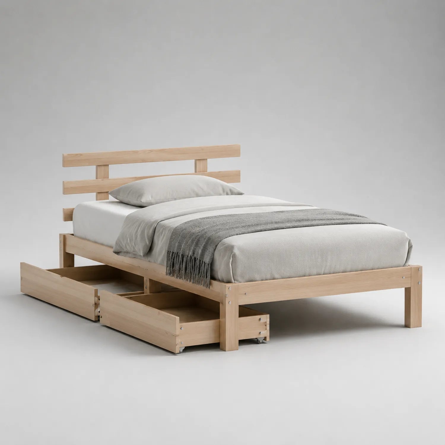 Einzelbett aus Kiefernholz mit Schubladen 200x100cm Natur