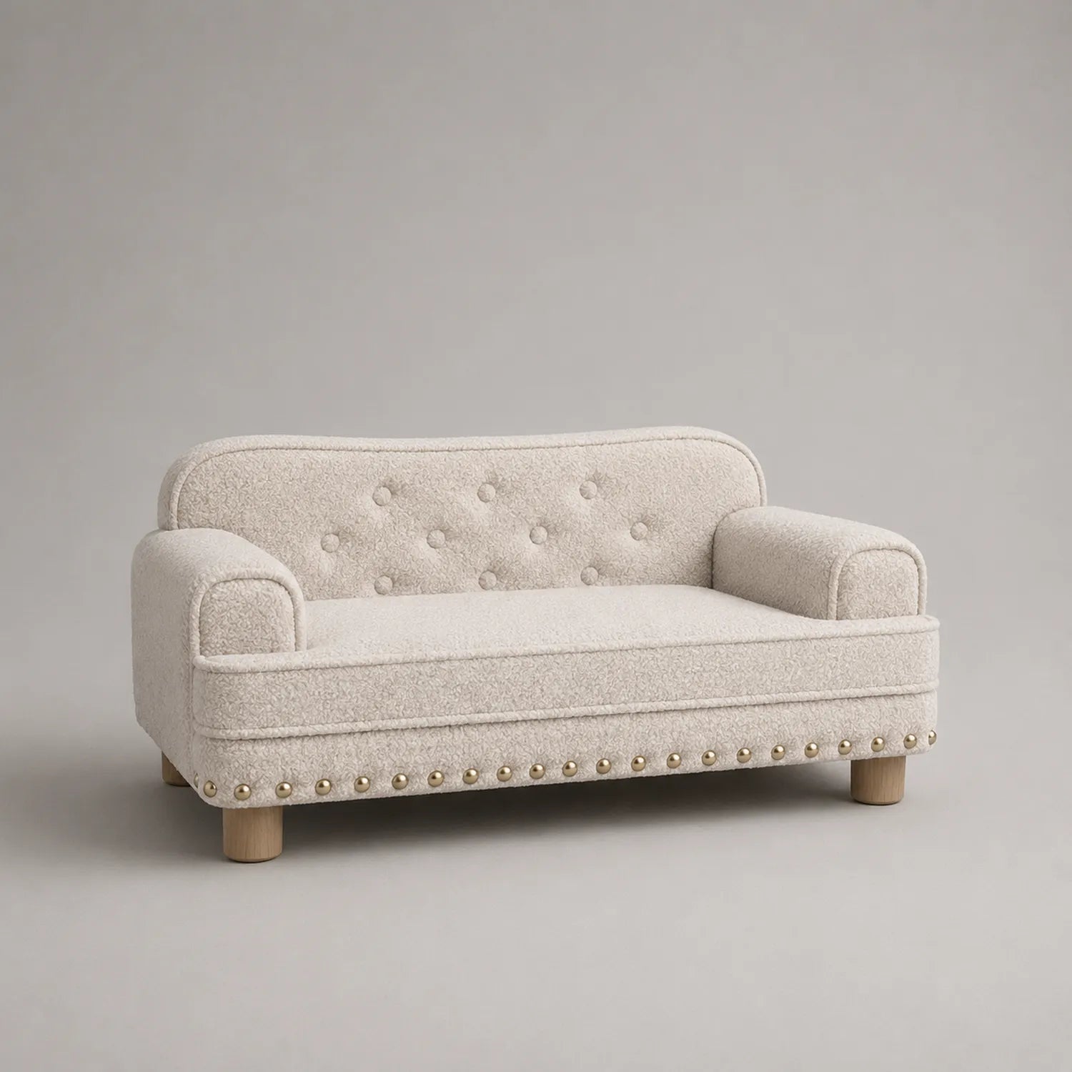 Kindersofa Bouclé-Stoff Beige mit Massivholzbeine