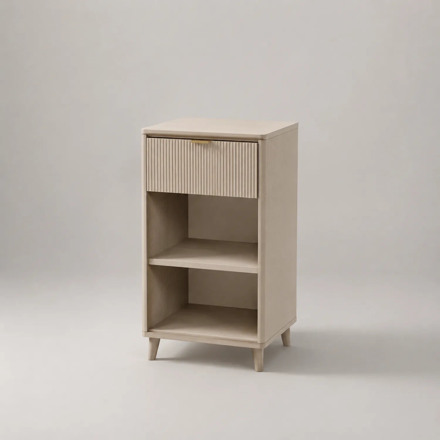 Beistelltisch aus MDF mit Schublade und Regalböden in Beige 58cm Höhe