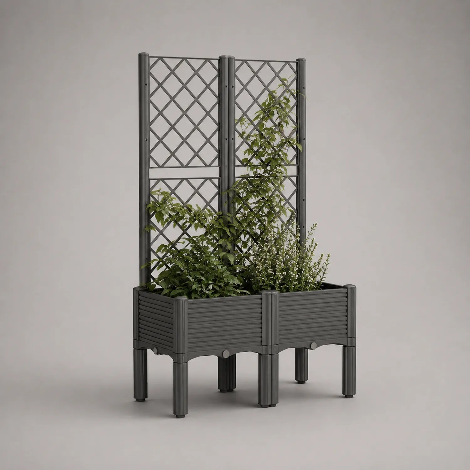 Kunststoff Blumenbeet mit Rankgitter Dunkelgrau