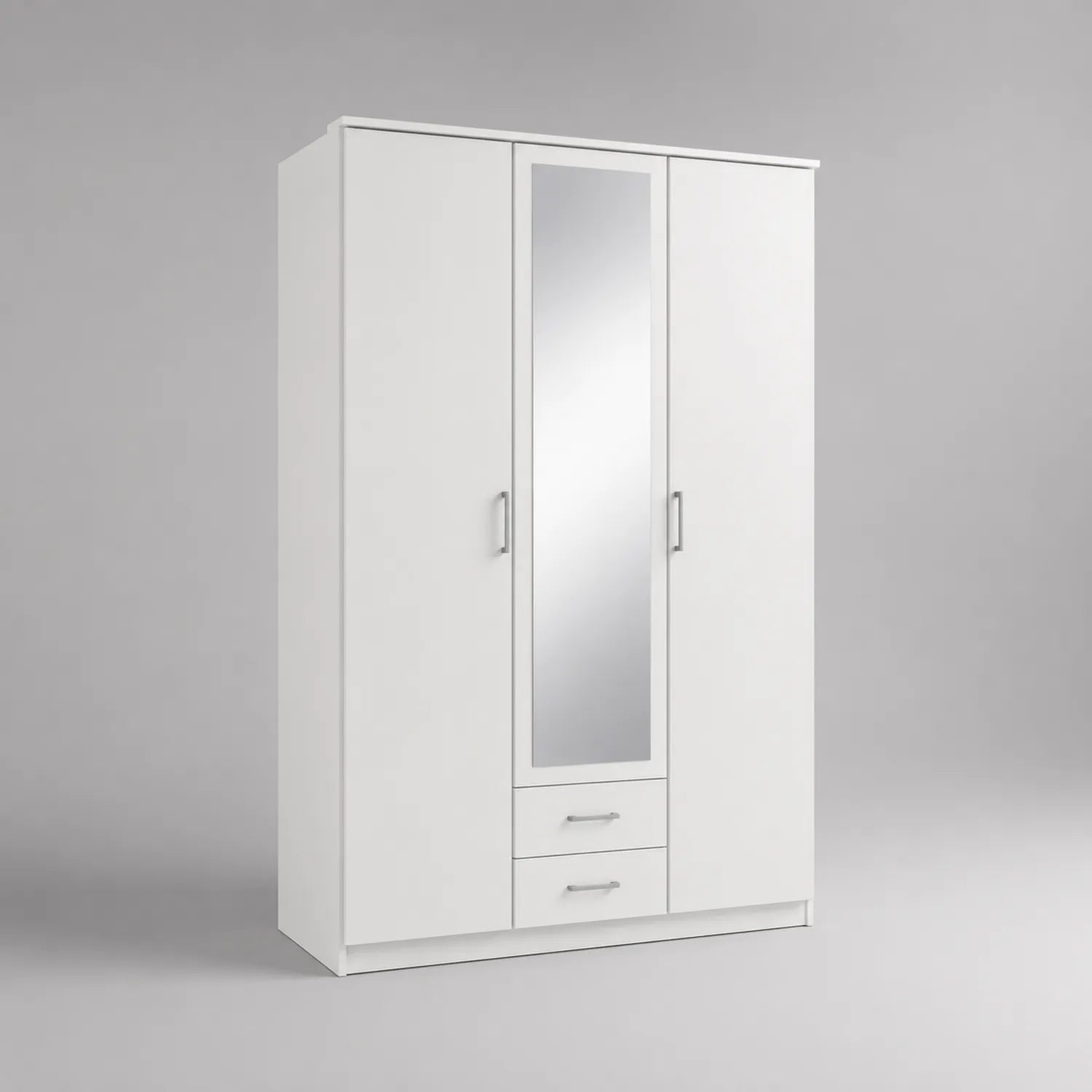 Kleiderschrank mit Spiegel und 3 Türen aus Spanplatte in Weiß