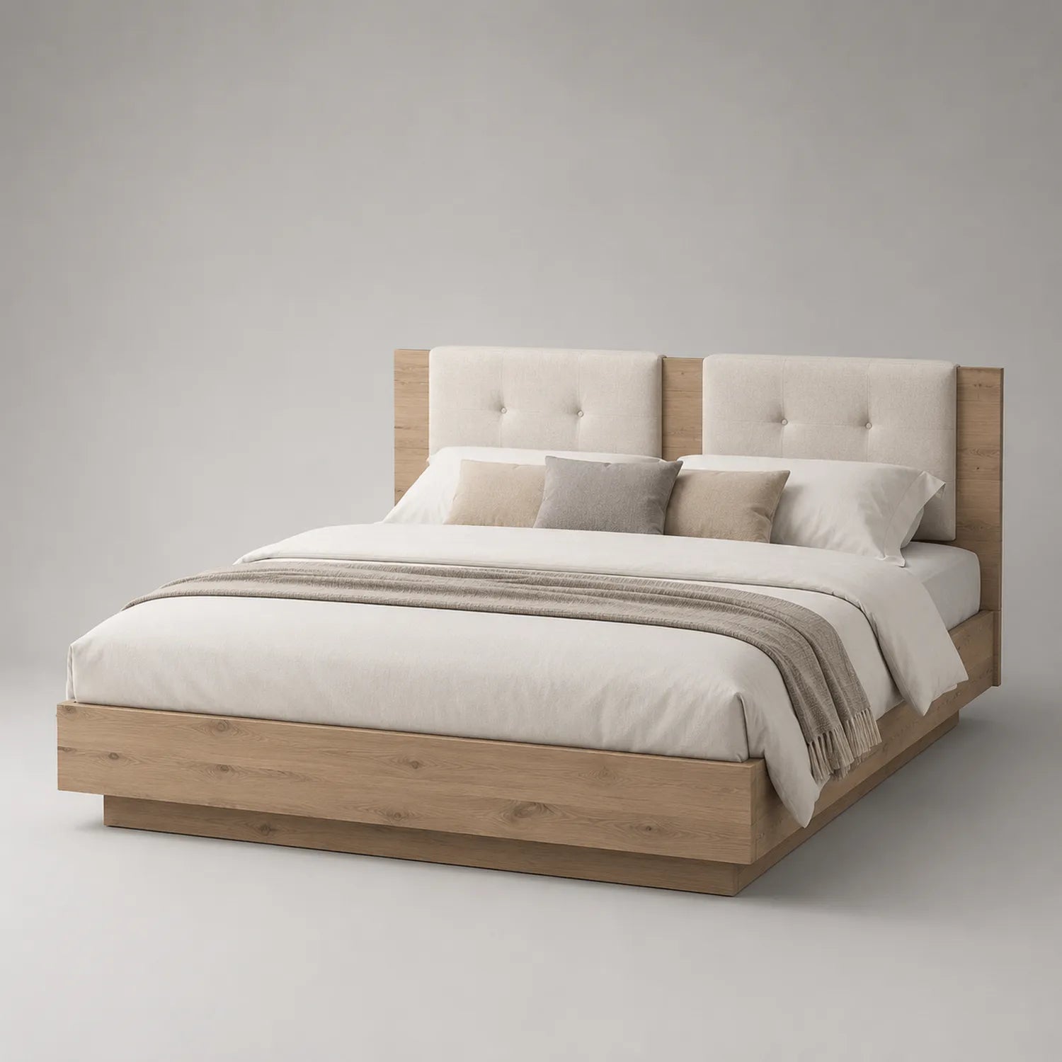Holzbett mit Polsterkopf 200x180 cm Eiche Beige
