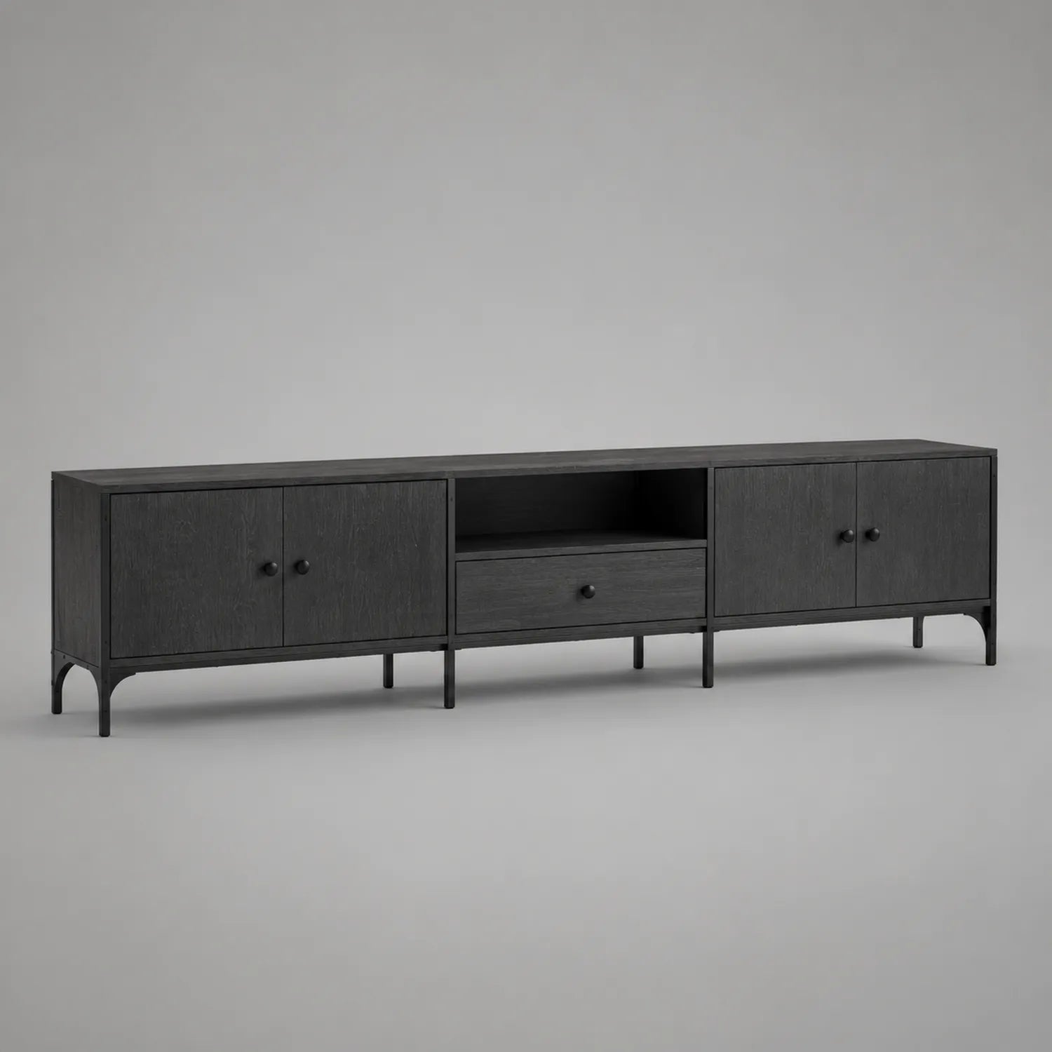 TV-Schrank aus Eichenholz mit Metallbeinen 200cm Schwarz