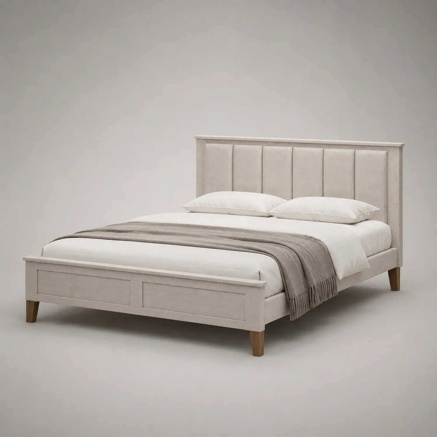 Holz-Bettgestell mit Polyesterstoff Beige 200x160 cm
