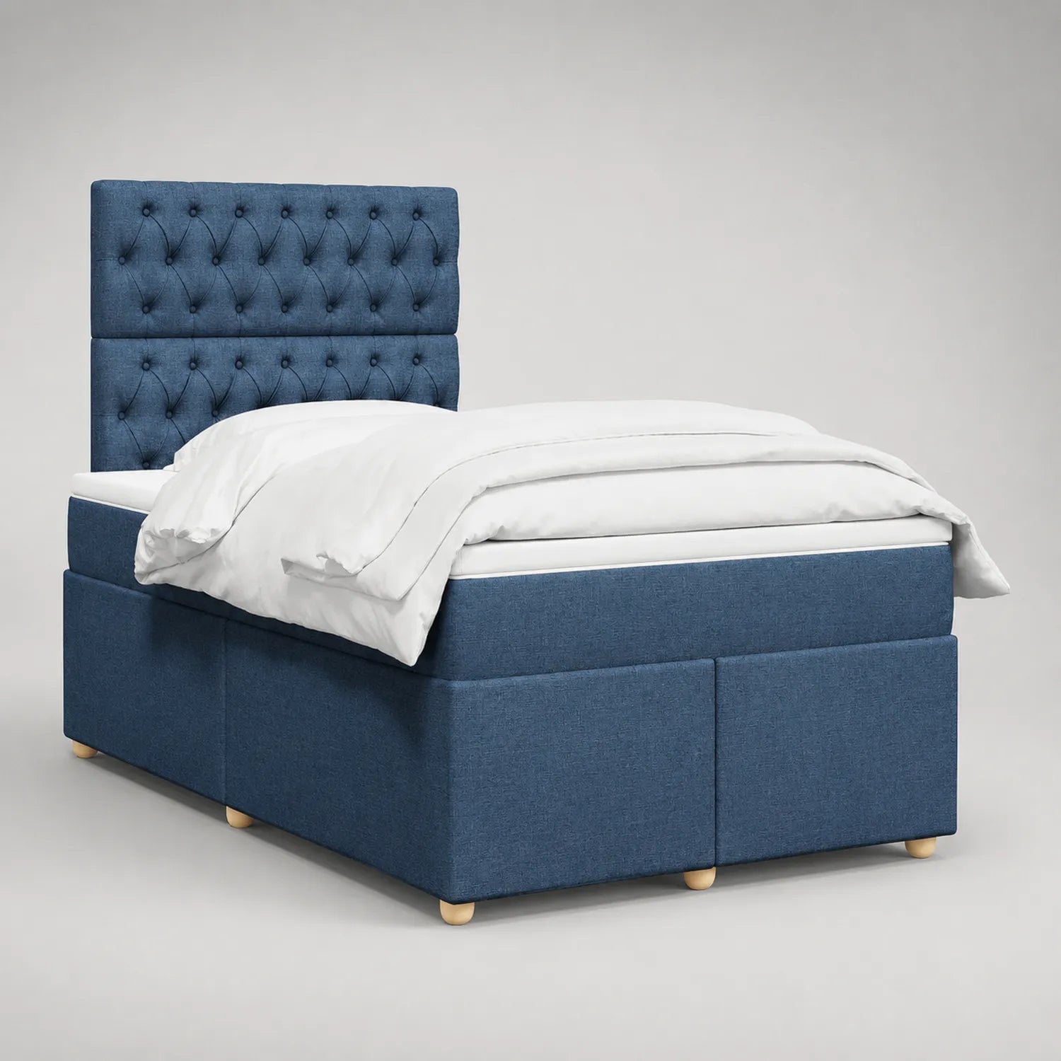 Boxspringbett 90x200 cm Stoff blau mit Holzfüßen