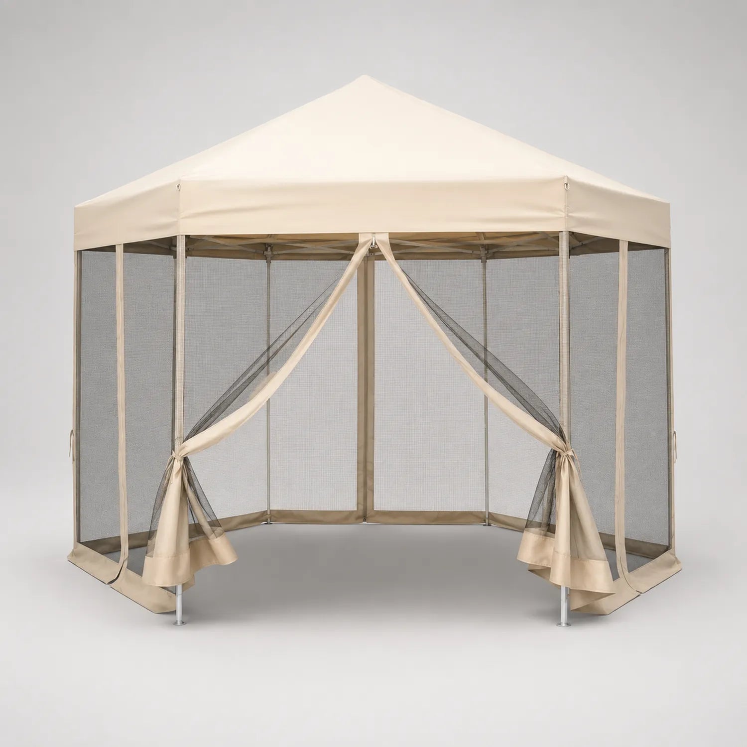 Sechseckiger Pavillon aus Stahl und Polyester mit Moskitonetz