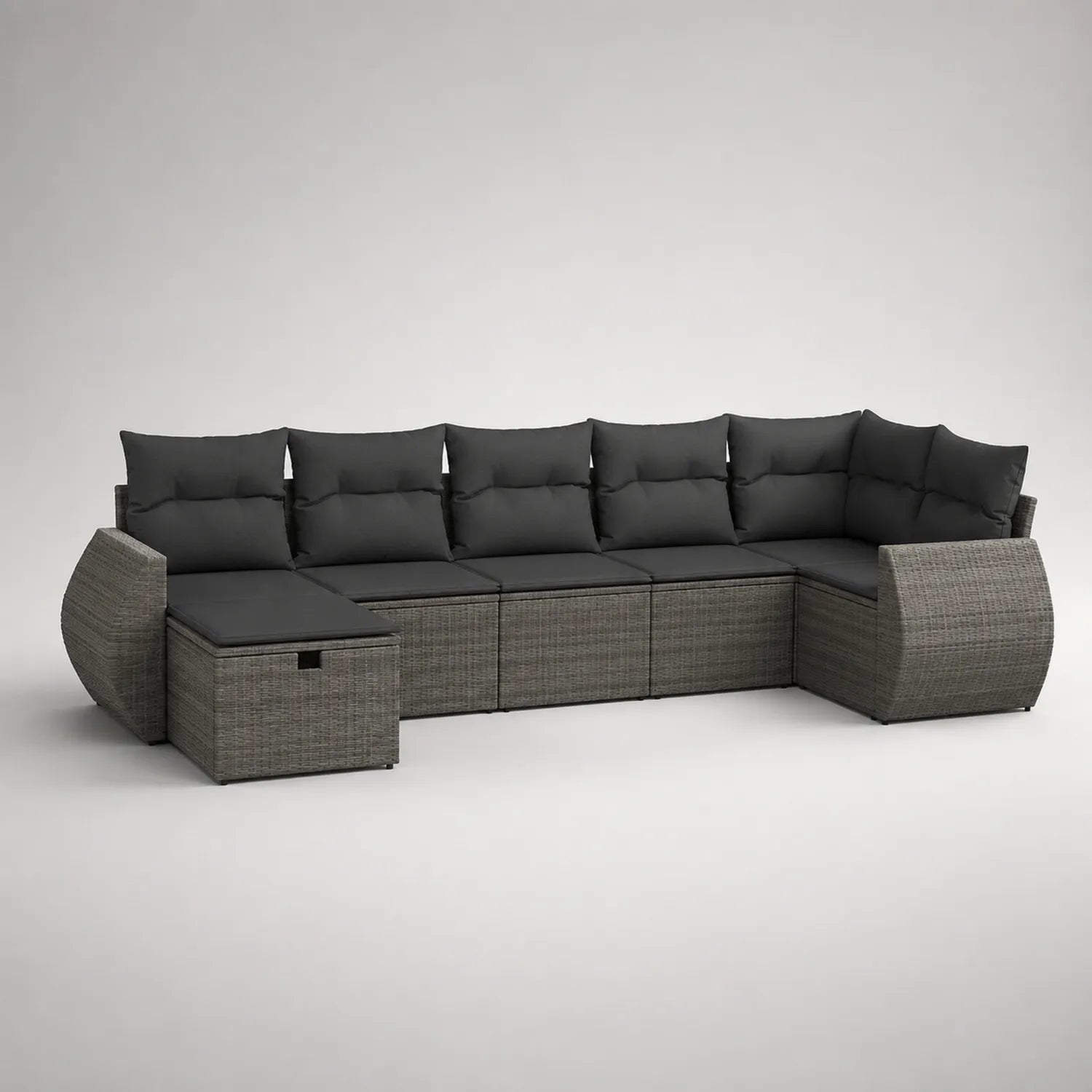 Rattan Ecksofa mit Kissen Grau