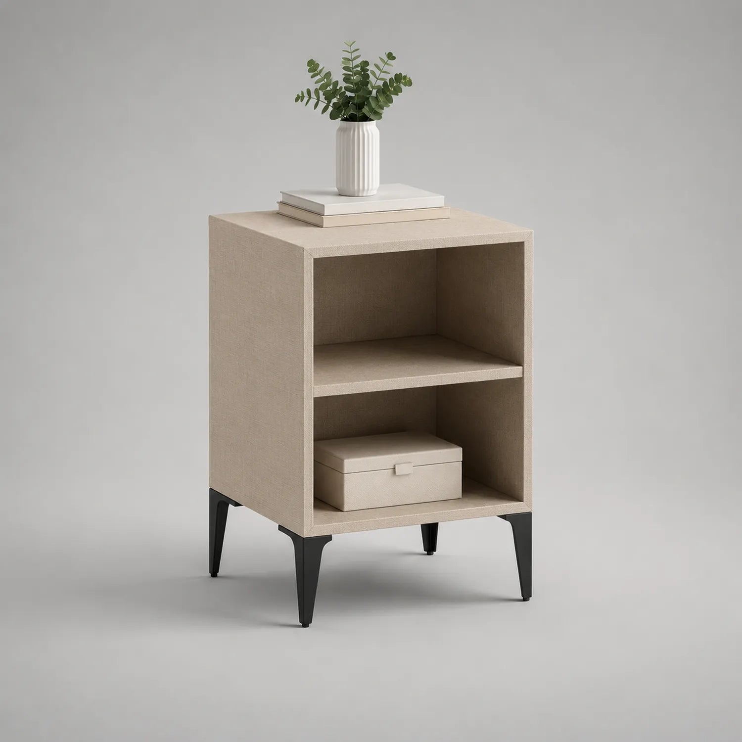 Beistelltisch aus MDF mit Leinenstoffbezug und Stahlbeinen Beige 80cm