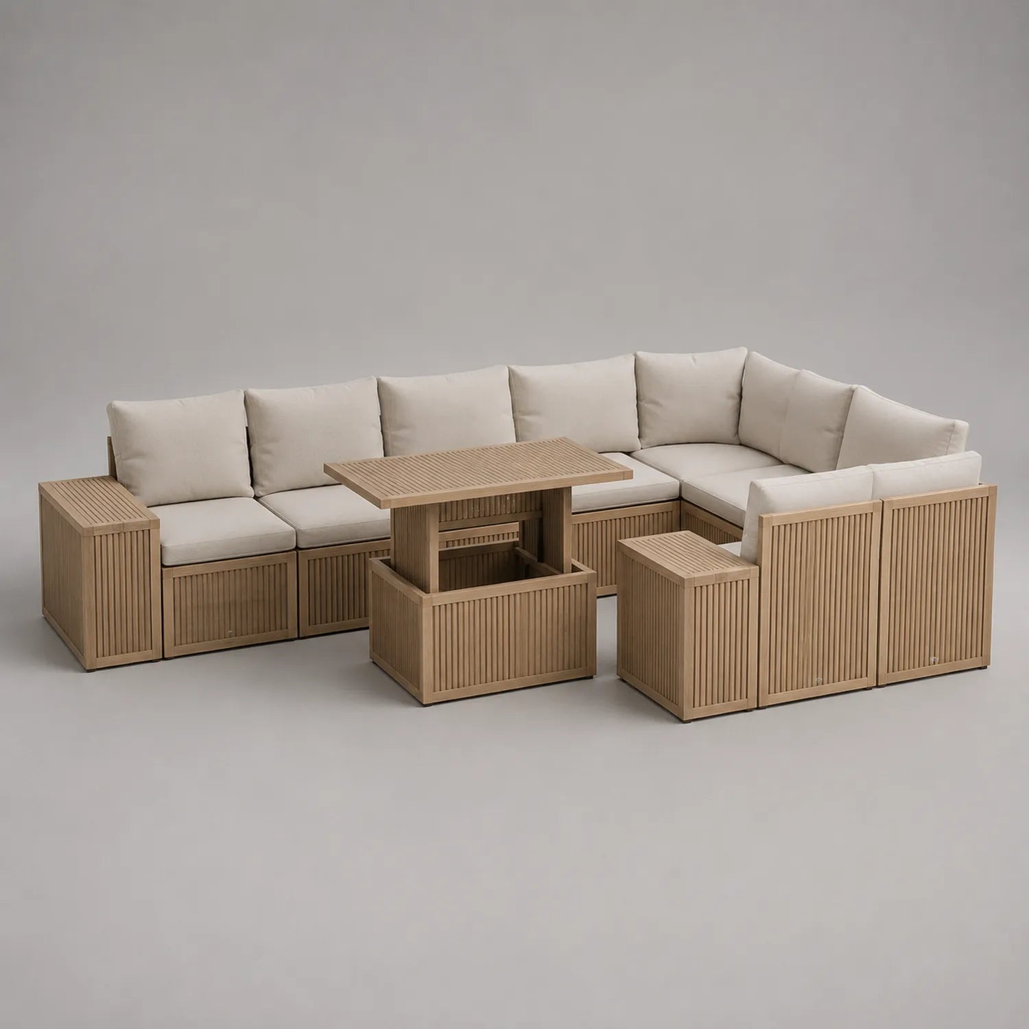 Holz Gartensofa Set mit Polyesterkissen in Beige