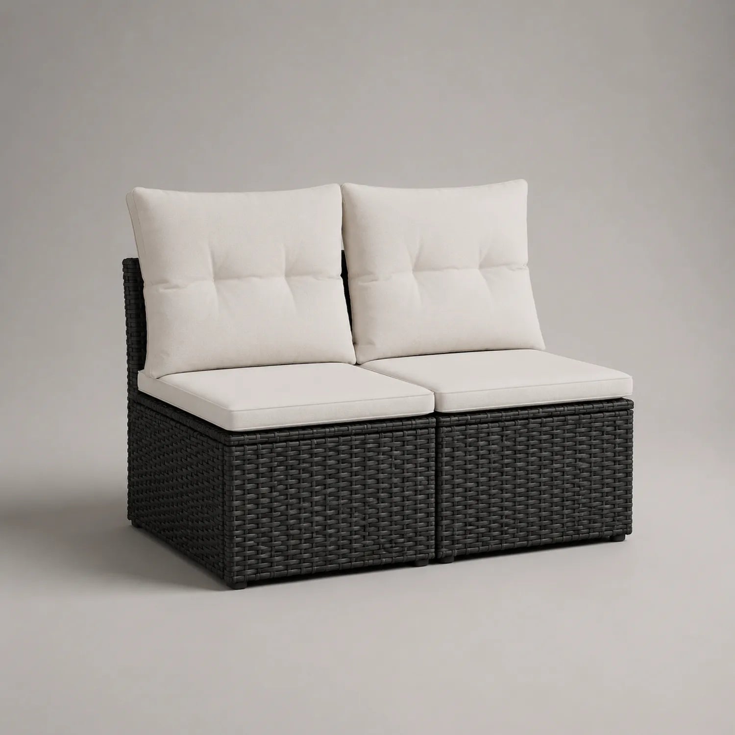 Rattan 2-Sitzer Sofa Schwarz Creme