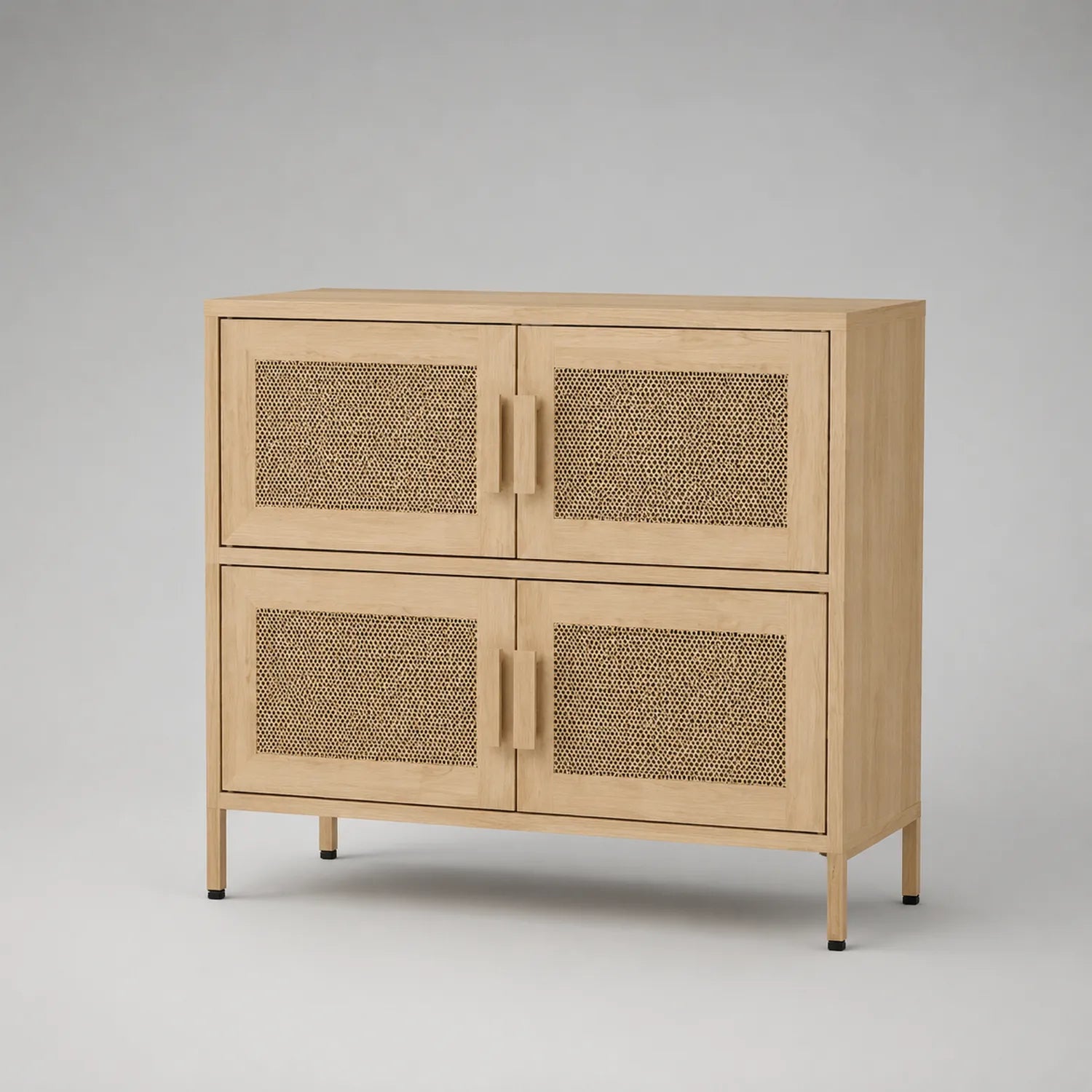 Kommode aus Eichenholz mit Wiener Geflecht Türen 80x40x90 cm natur