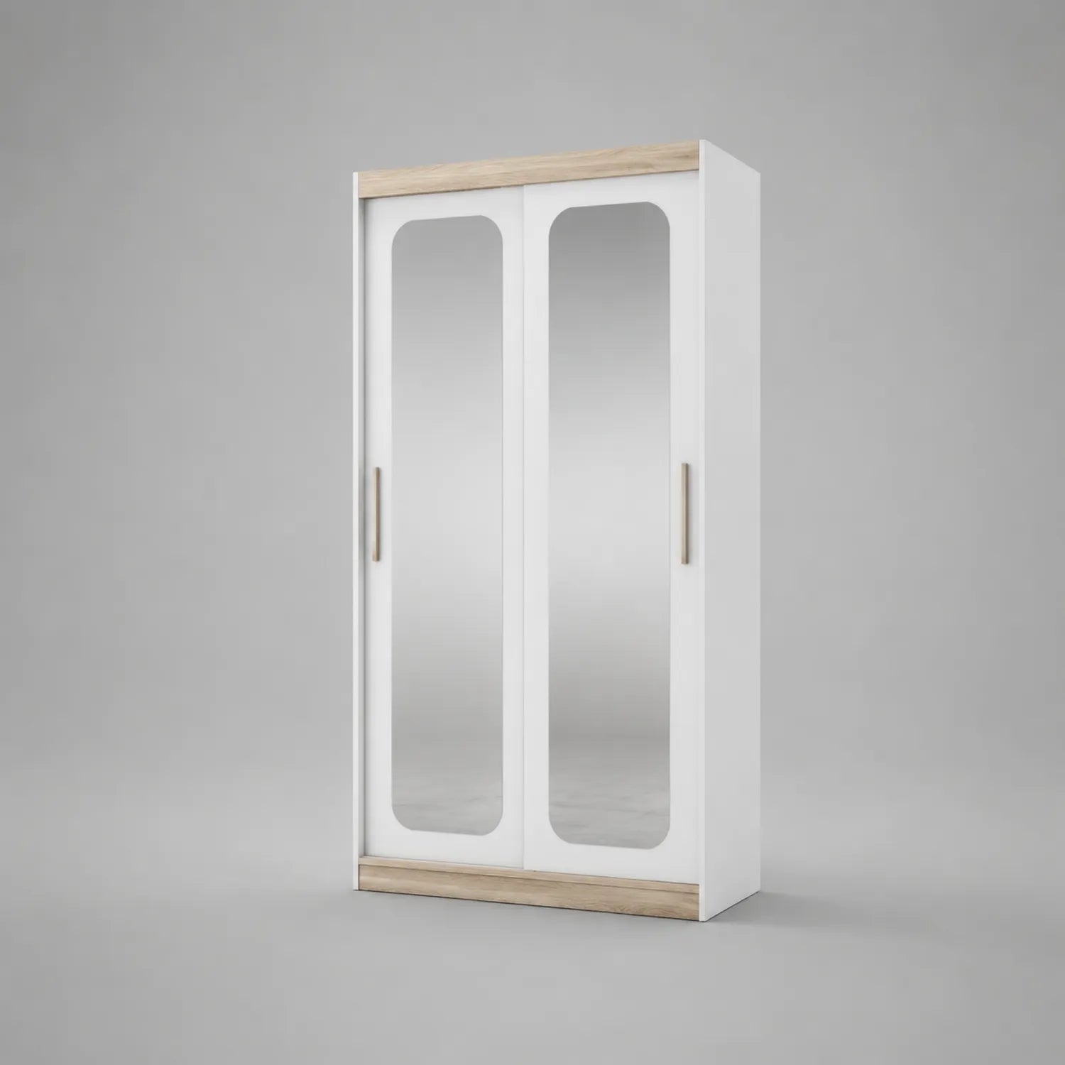 Kleiderschrank mit Spiegeln und Schiebetüren aus Holz und Glas Weiß/Eiche 120x60x200 cm