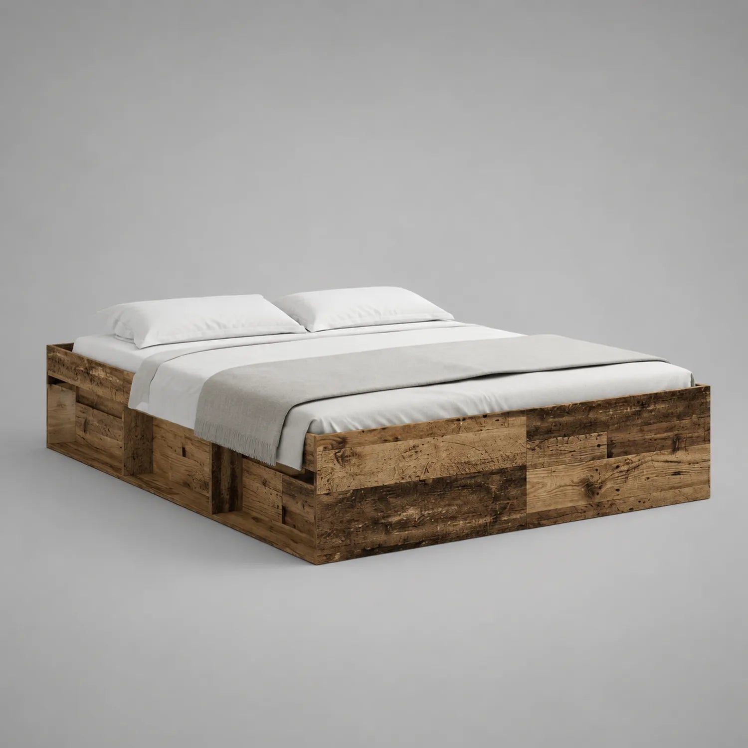 Eichenholz Doppelbett 200x180cm Braun mit Matratze und Kissen
