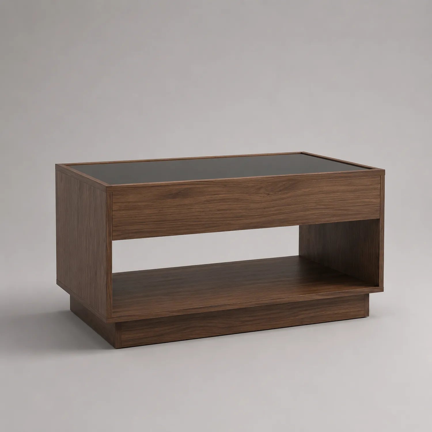 MDF Couchtisch mit Walnussfurnier und getöntem Glas 100x60x45 cm
