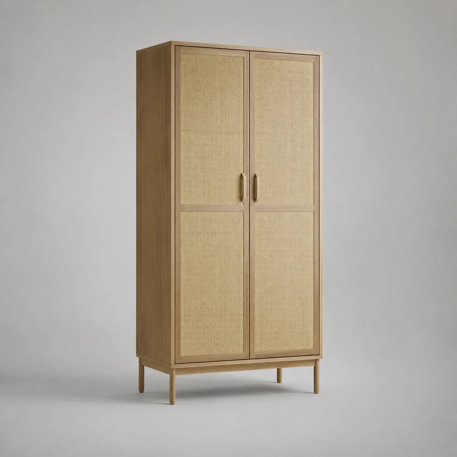 Holz- und Rattankleiderschrank mit Massivholzrahmen, 180 cm Höhe