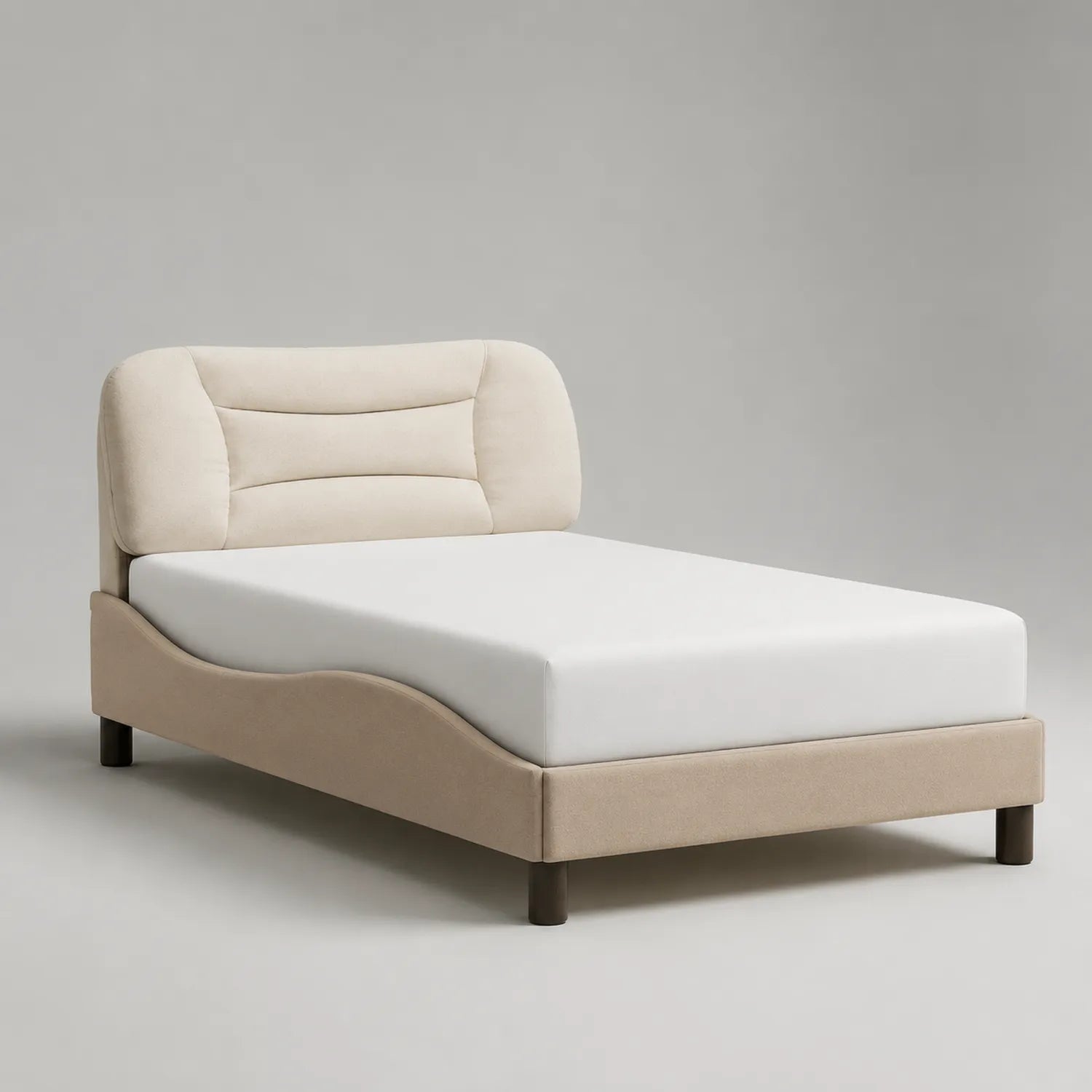 Einzelbett aus Massivholz und Mikrofaser mit gepolstertem Kopfteil Beige 200x90 cm