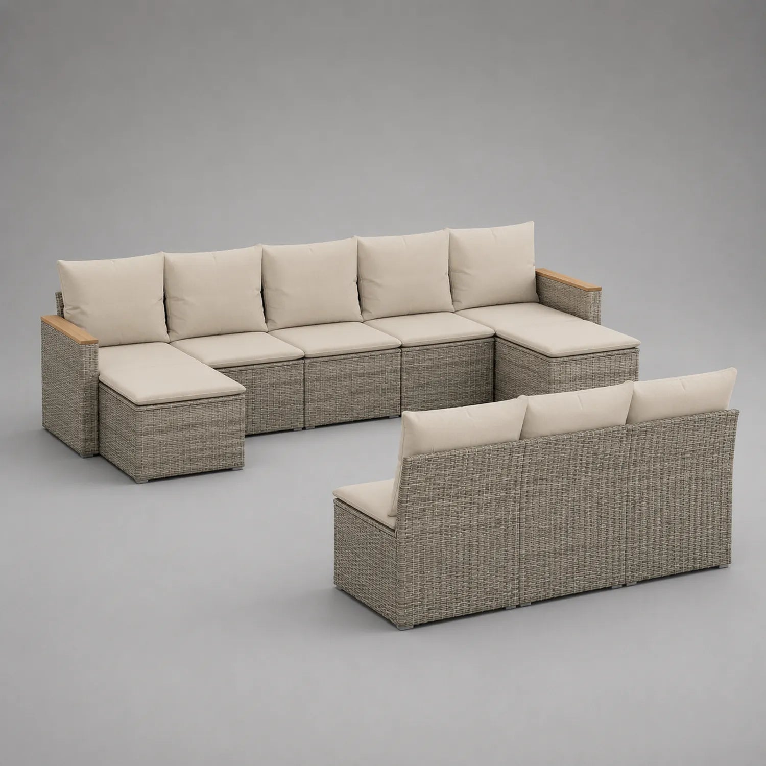 Modulares Rattan-Ecksofa-Set mit Kissen Beige
