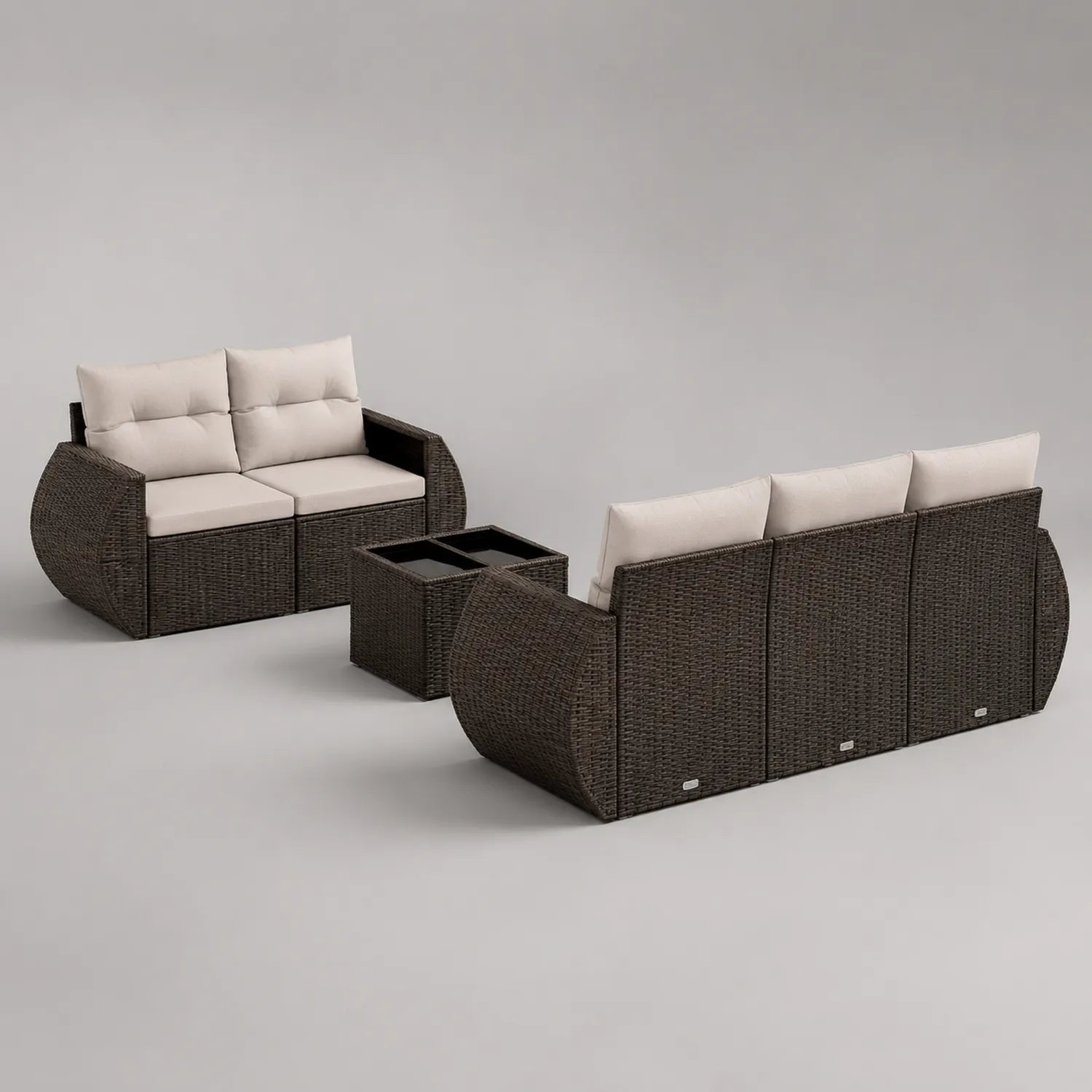 Polyrattan Gartenmöbel Set mit Stahlrahmen und Schaumstoffkissen, Braun/Beige